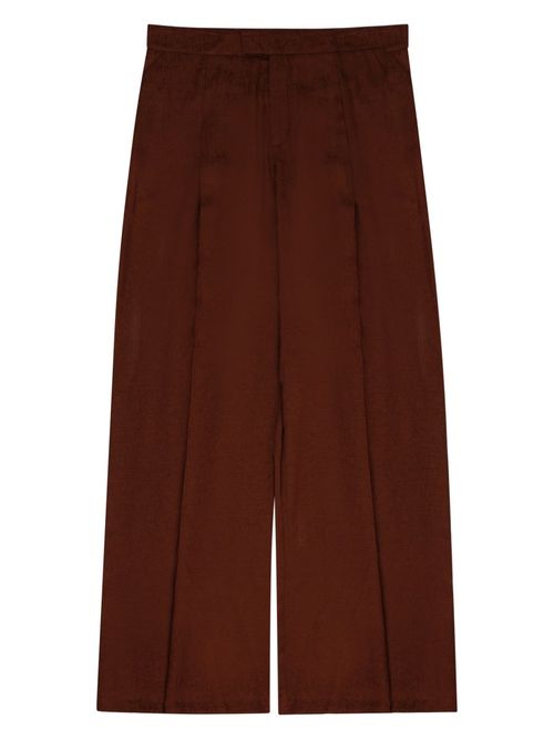 Wide-Leg Brown Trousers with High Waist and Tailored Finish