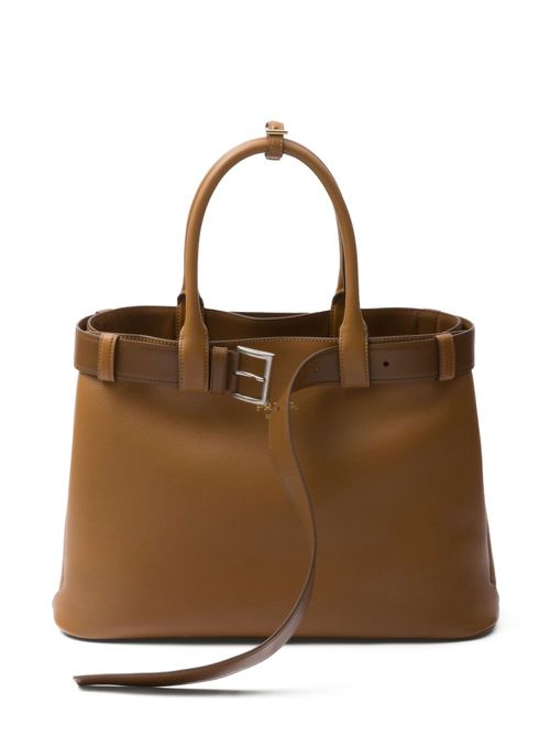 Large belted leather handbag - Brown