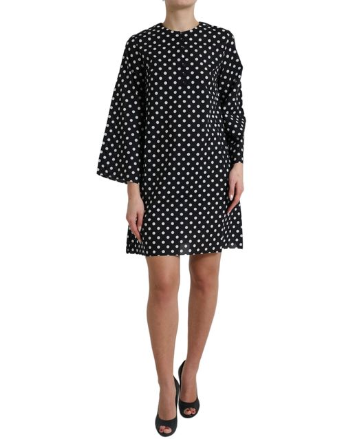 Polka Dot Nylon-Cotton Shift Dress — Black