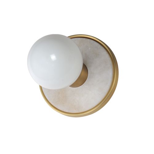 Hollywood 1-Light LED Wall Sconce in Whit Alabaster with Natural Aged Bra