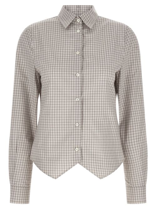 Check Cotton with Pointed Hem Shirt — Beige