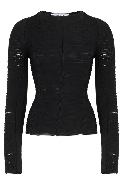 Fringe-Detail Long Sleeve Top