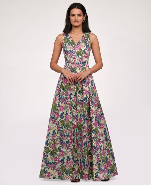 Women's Floral Jacquard V-Neck Dress - GREEN