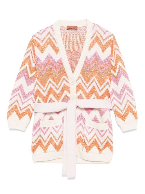 Zigzag-woven cardigan - White