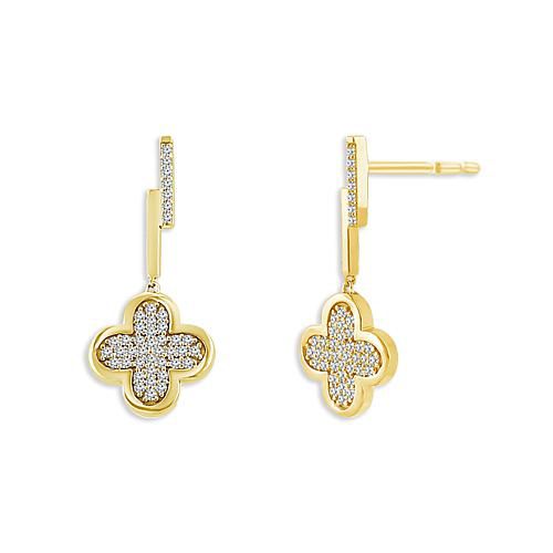 10K Yellow Gold 4ctw Pave' Diamond Flower Drop Earrings