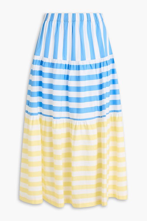 Idalino tiered striped cotton-blend poplin midi skirt - Blue - S