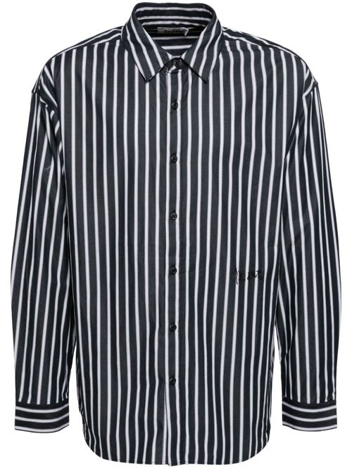 Horizontal stripe pattern cotton shirt - Black