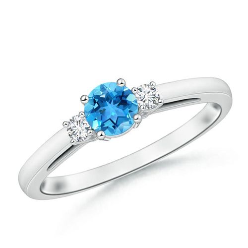 Angara 0.6 Carat Round Swiss Blue Topaz & Diamond Three Stone Engagement Ring in Platinum