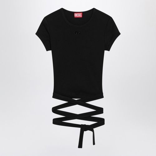 Diesel Black Cropped Tshirt With Crossed Ribbon
