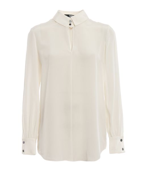 Keyhole white silk shirt