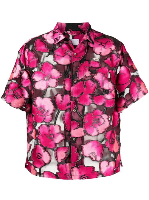 Floral-print short-sleeve shirt - Black