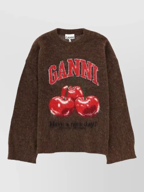 Ganni - crew neck graphic print soft knit top