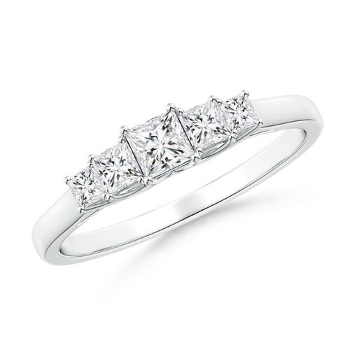 Angara 0.46 Carat Graduated Princess-Cut Trellis Diamond Five Stone Ring in 18K White Gold