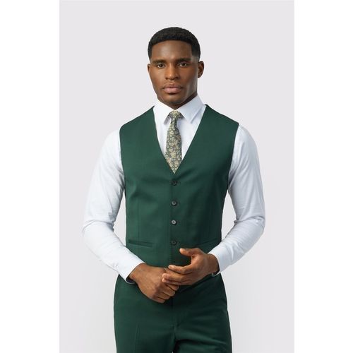 Ted Baker Mens Single Breasted Five Button V-neck Tailored Suit Waistcoat - Green Wool - 42 Chest