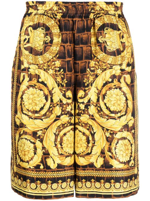 Barocco-print silk shorts - Brown