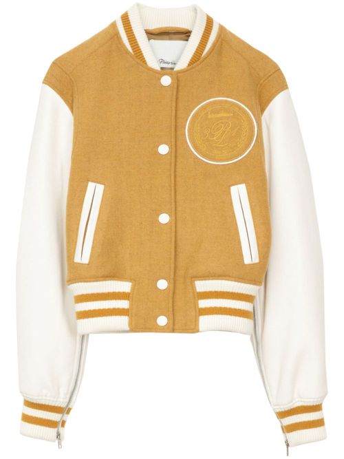 Logo-patch knitted bomber jacket - Yellow