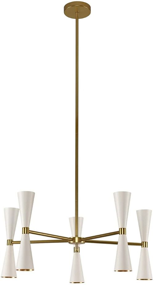 Milo 10-Light Mid-Century Modern Chandelier in White and Vintage Bra