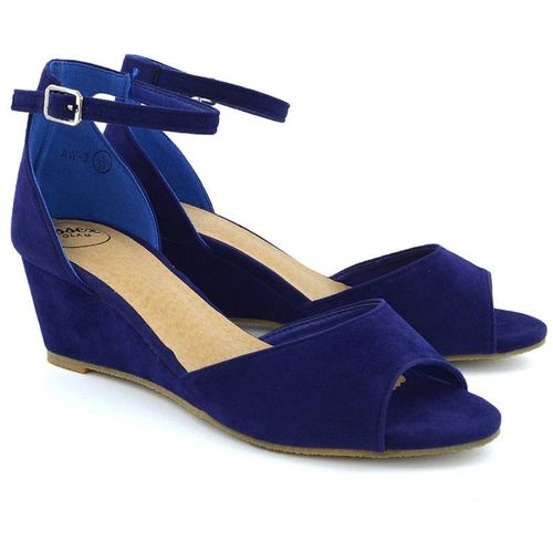 XY London Women's 'Lottie' Peeptoe Mid Wedge Heel Sandals in Navy