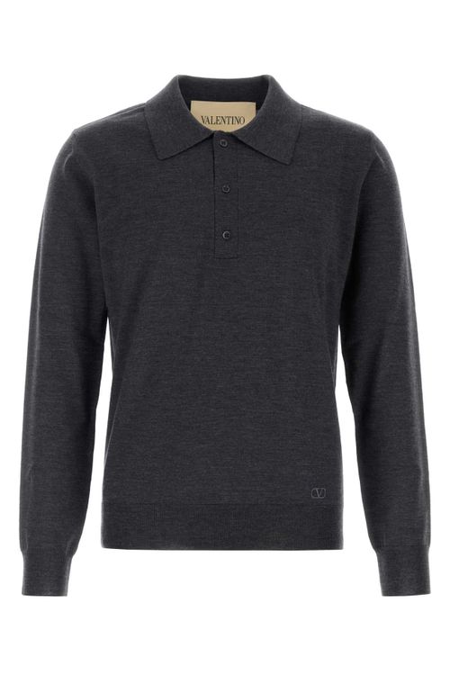 Virgin Wool Polo Knit Sweater — Gray