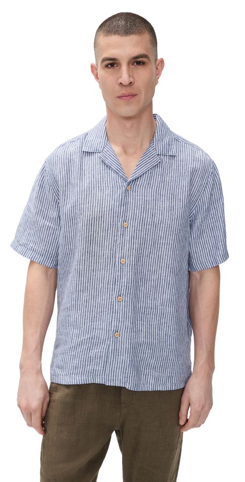 Short Sleeve Laguna Linen Camp Shirt Cloud Waters Stripe