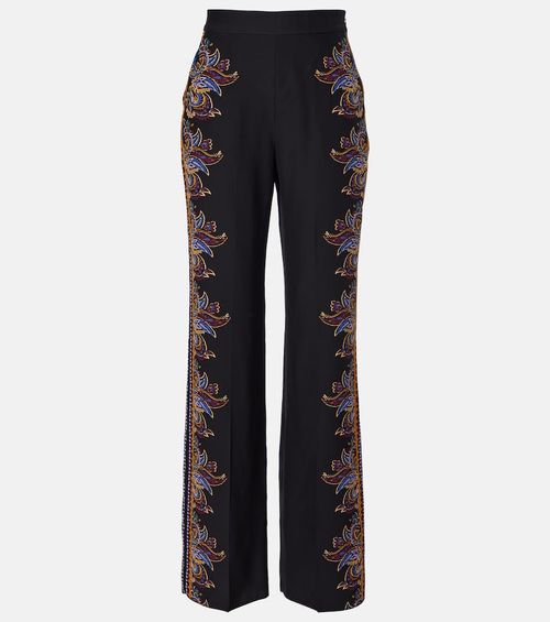 Paisley silk wide-leg pants