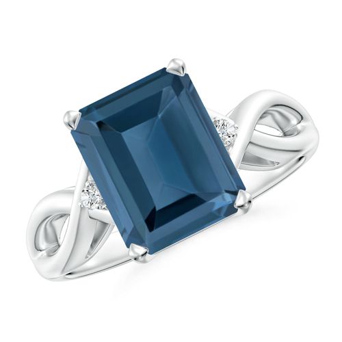 Angara 4.0 Carats Emerald Cut London Blue Topaz Twist Shank Statement Ring in Platinum