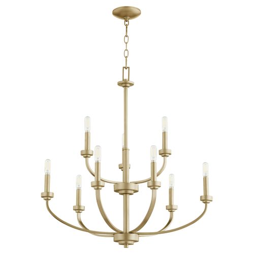 Aged Brass Nine Light Chandelier from the Reyes Collection