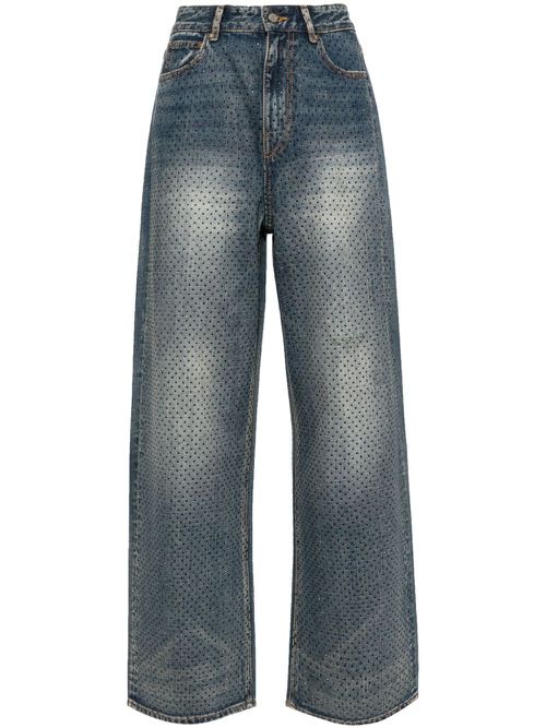 Diamond-studded straight-leg jeans - Blue