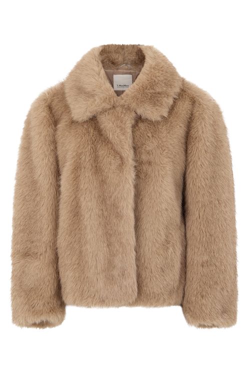 Faux Fur Jacket with Wide Collar and Button Front