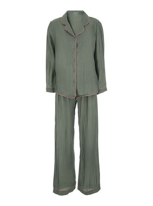 Pajama Set Pijamasetwithbagl779 Green With Elegant Details Fabric Women Suits - Women