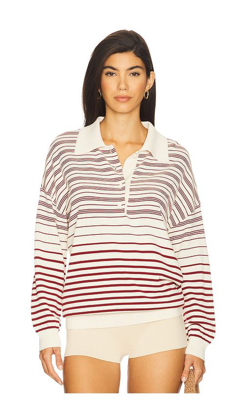 FAITHFULL THE BRAND Harlow Oversized Polo in Scandi Stripe Red Cream. XS also in