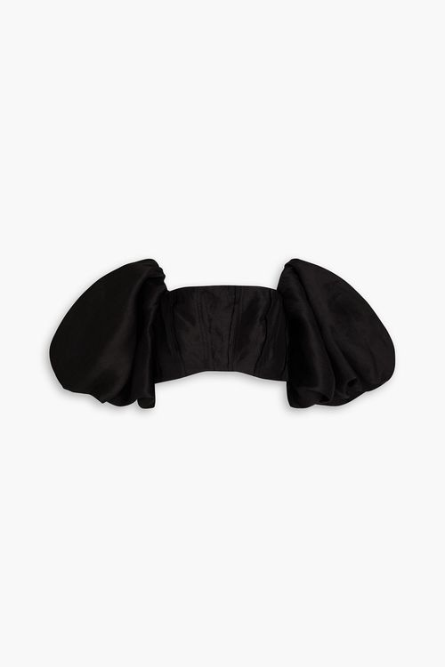 Eugene off-the-shoulder cropped linen-blend top - Black - UK 16