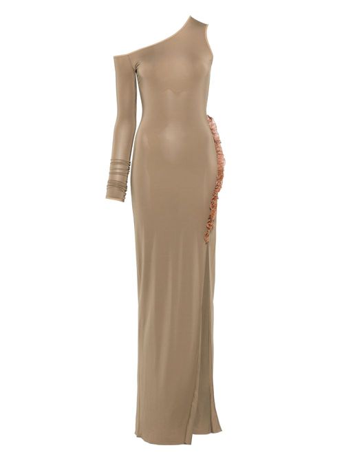 Nensi Dojaka frill-detail asymmetric maxi dress - Brown