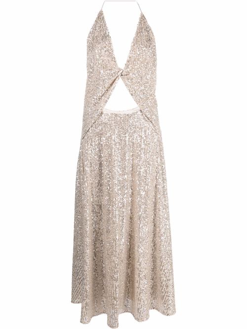 Sequin-embellished midi dress - Neutrals