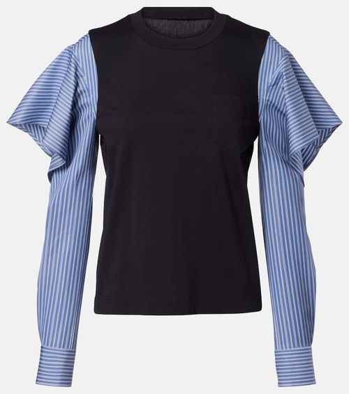 Striped cotton jersey and poplin shirt