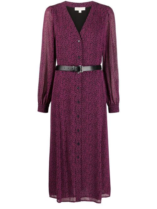 Belted-waist midi dress - Pink