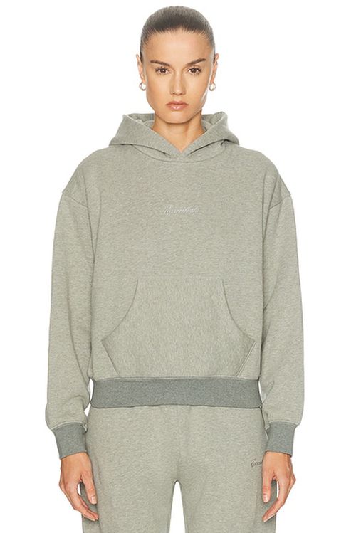 Fear of God ESSENTIALS Signature Classic Fleece Hoodie in Concrete Heather & Dark Concrete Heather - Grey. XL also in XS, S
