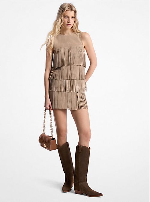 Suede Fringed Mini Dress