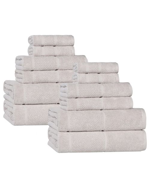 Mile Smart Twist Cotton Medium Weight Solid Broad Border 12pc Towel  Set
