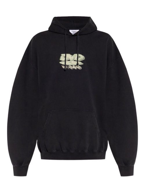 Graphic-print cotton hoodie - Black