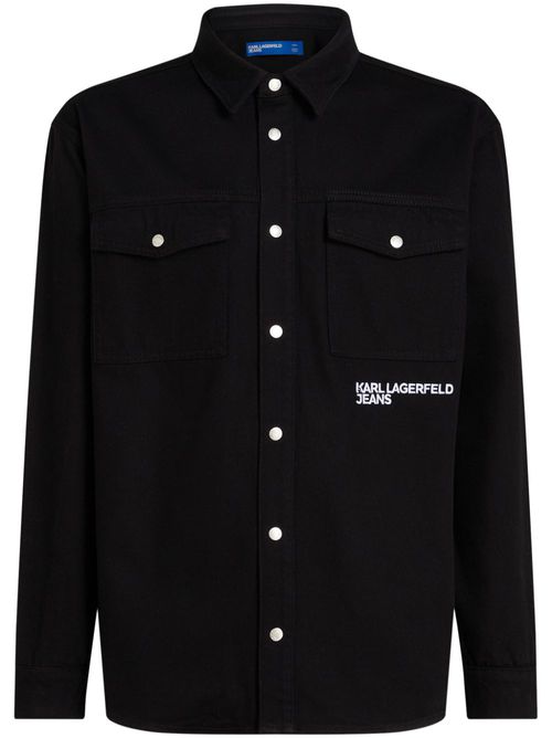 Logo-embroidered shirt jacket - Black