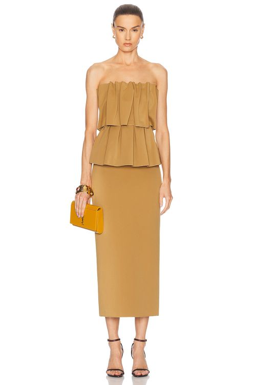 House of Dagmar Sculpted Maxi Dress in Dull Gold - Mustard.  40 also in 32, 34