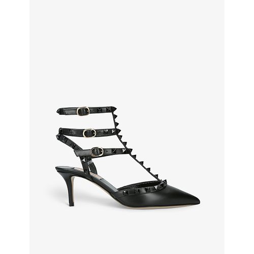 Womens Black Rockstud Stud-embellished Leather Heeled Courts
