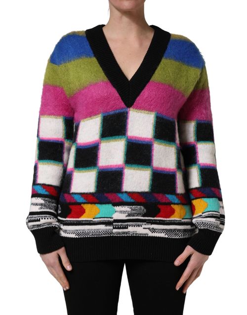 Multicolor Striped & Checkered Sweater — Multicolor