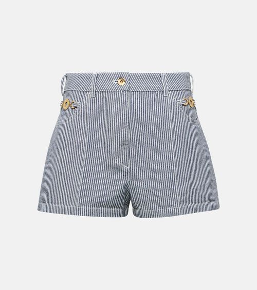 Striped high-rise denim shorts