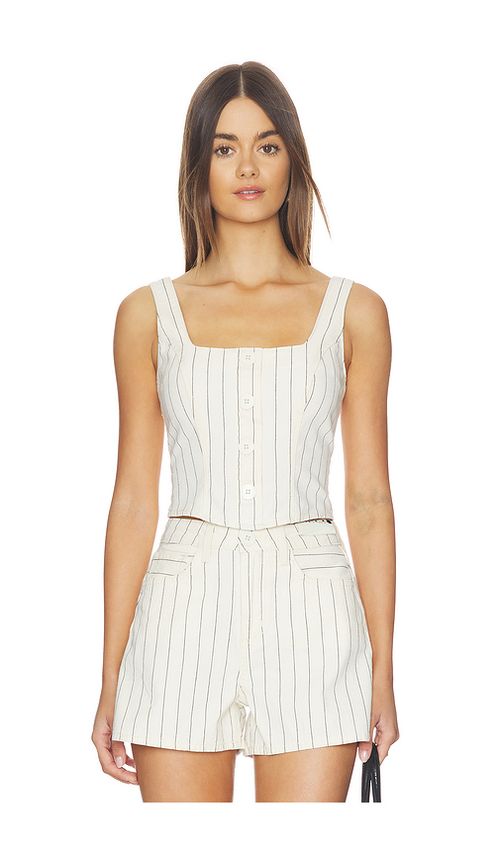 L'AGENCE Saga Button Front Top in Ecru & Navy Stripe. 4 also