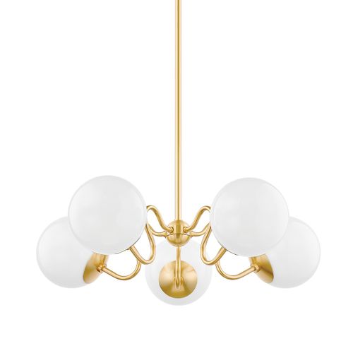Aged Brass Five Light Chandelier from the Havana Collection