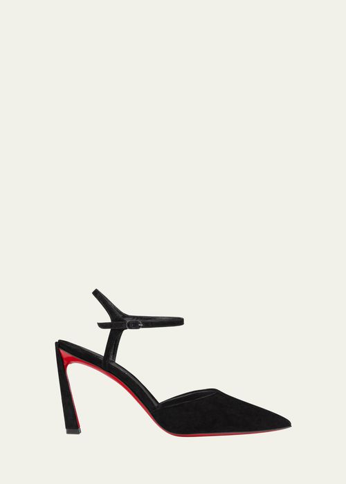 Condora Suede Ankle-Strap Red Sole Pumps