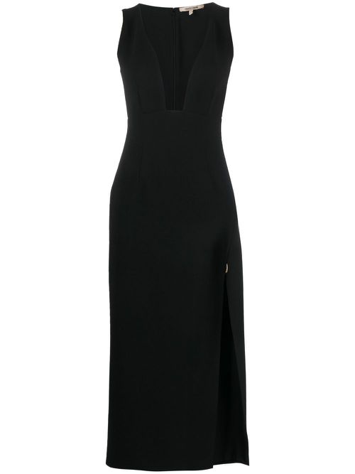 V-neck side-slit dress - Black