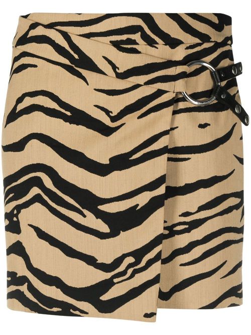 Zebra-print wrap miniskirt - Brown